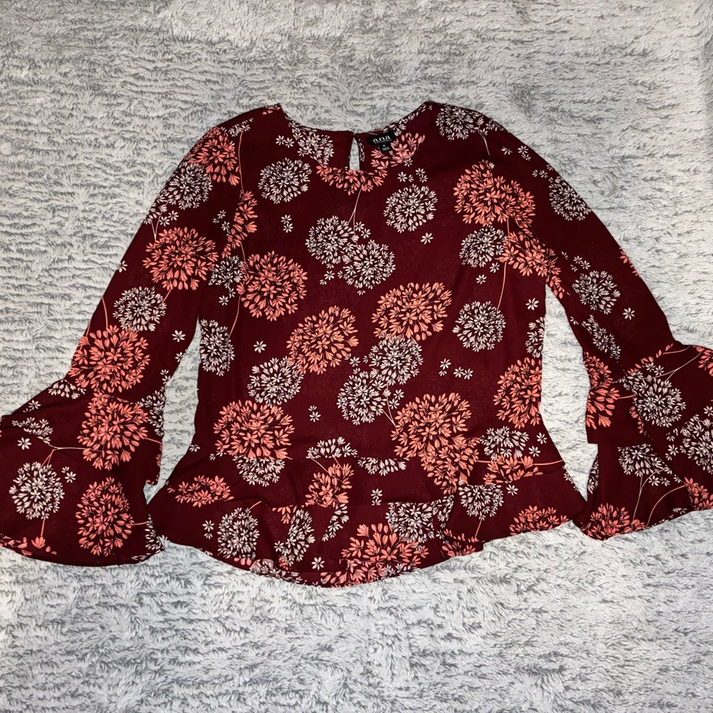 a.n.a Burgundy and Peach Floral Blouse